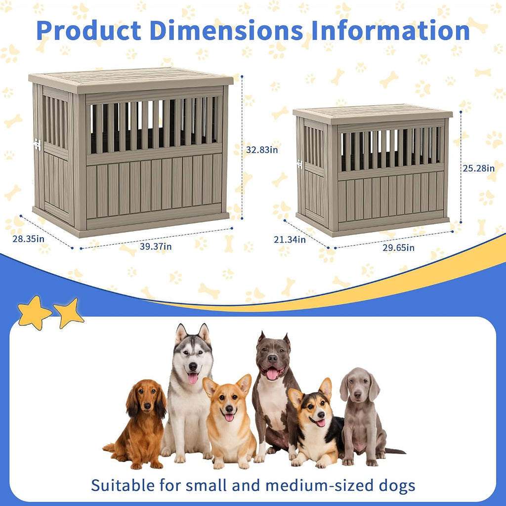 DRATO Dog House Resin Dog Kennel Furniture Weatherproof Functional End Table for Indoor Living Spaces & Outdoor Patios(Light Brown, Large (39.37 * 28.35 * 32.83))