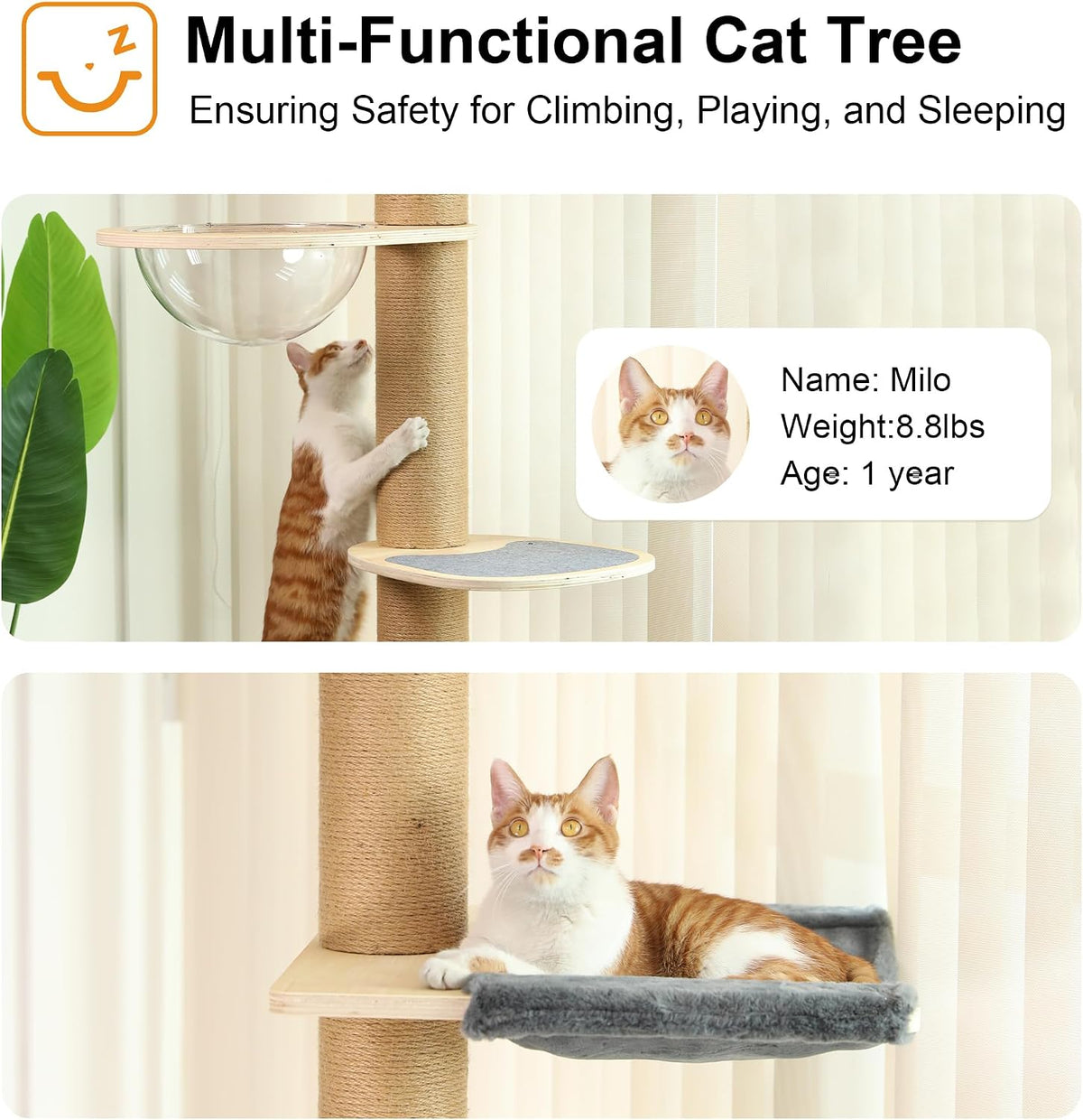 FUKUMARU Floor to Ceiling Cat Tree, 6-10 ft, 6 Level, Grey
