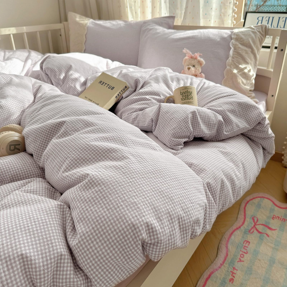 Floral Duvet Cover Set Muslin Cotton Queen(90"x90"),Pink Flower