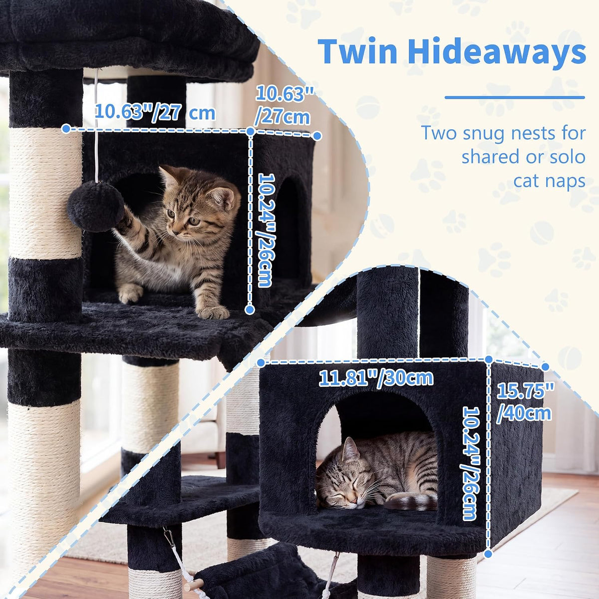 Heybly Cat Tree, 71-Inch-Tall Tower for Indoor Cats with 2 Perches HCT034G