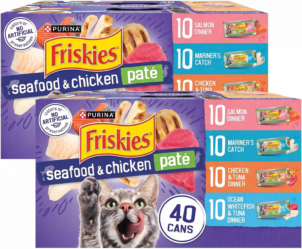 Friskies Purina Pate Wet Cat Food Variety Pack Seafood and Chicken Pate Favorites VP - 5.5 oz. Cans,(Pack of 80)