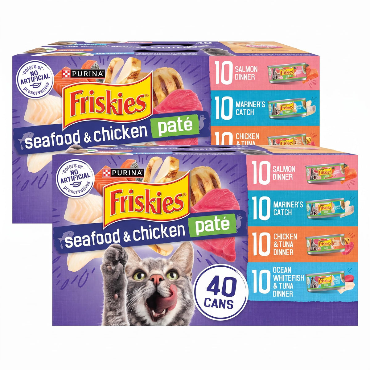 Friskies Purina Pate Wet Cat Food Variety Pack Seafood and Chicken Pate Favorites VP - 5.5 oz. Cans,(Pack of 80)