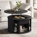LINSY Lift Top Coffee Table, Round Fluted Coffee Table with Storage, Mid Century Modern Wooden Coffee Tables with Sliding Tambour Door, 31.5" Center Table for Living Room, Office, Small Space, Walnut