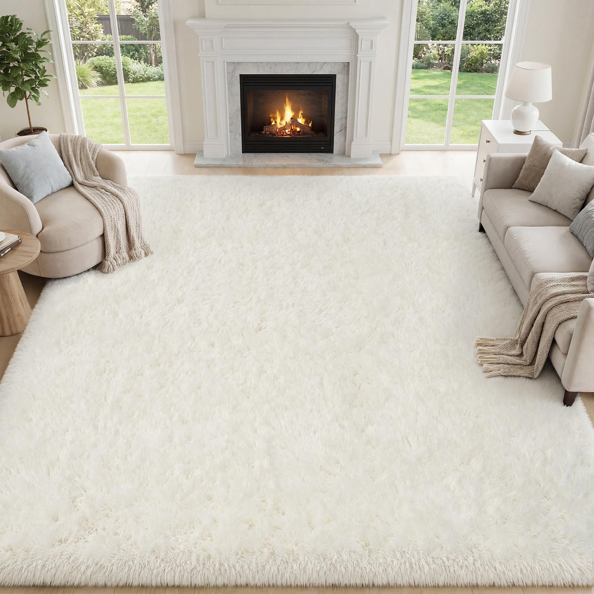 PLHXFR 9x12 Area Rugs Living Room: Fluffy Bedroom Soft Shag Rug Black Grey