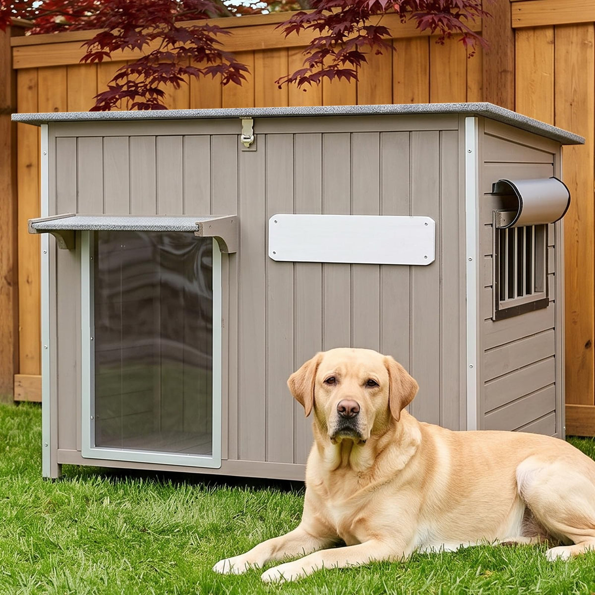 Ketive 43.3" L XL Outdoor Wooden Dog House for Medium to Large Dogs
