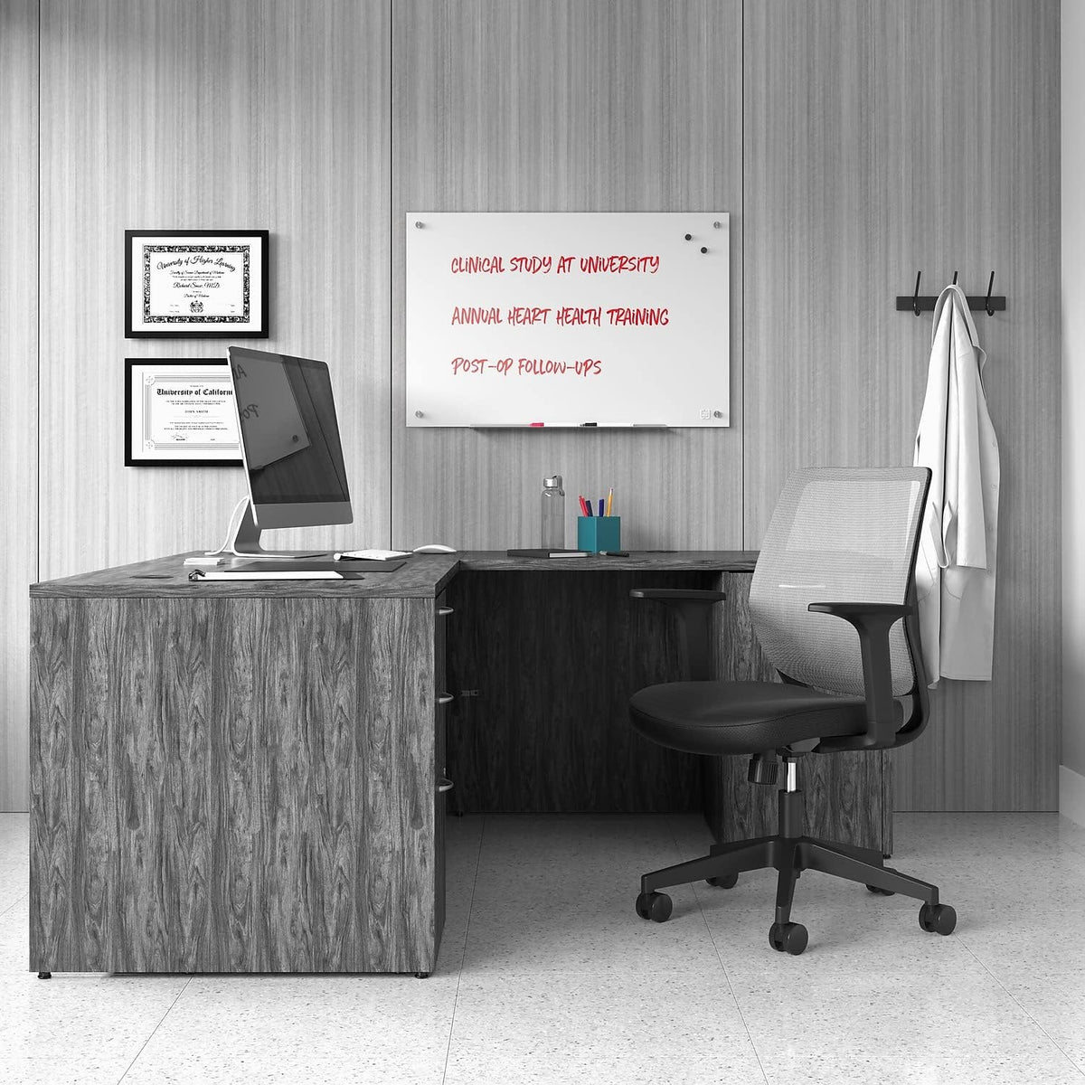 TRU RED Magnetic Tempered Glass Dry Erase Board, White, 3x2 Ft