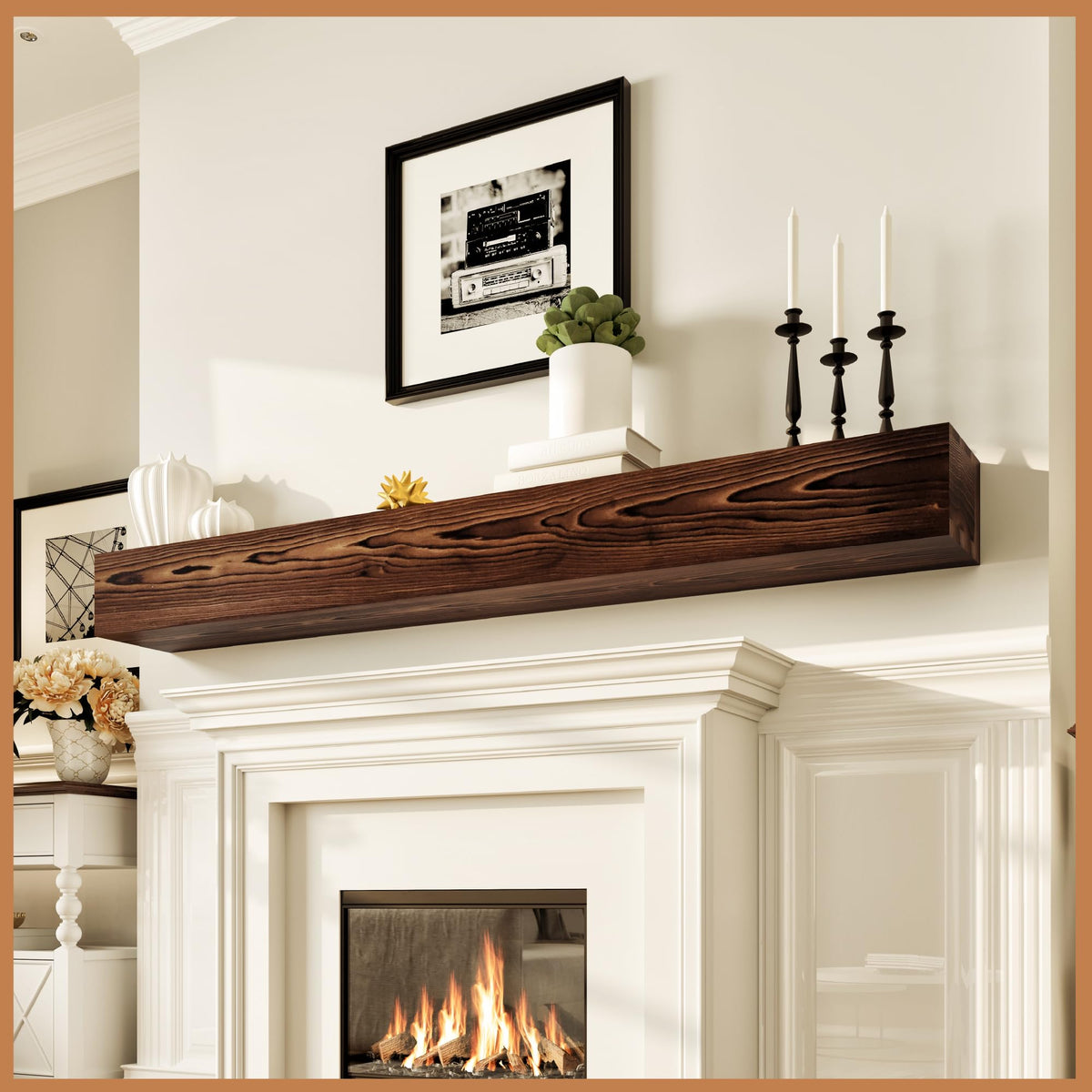 Avana Fireplace Mantel - Wall-Mounted Mantles for Over Fireplace - Farmhouse Fireplace Mantle Shelves - Handcrafted Wood Fireplace Mantels - Floating Mantel 72 Inches X 8 X 5 - Rustic Natural