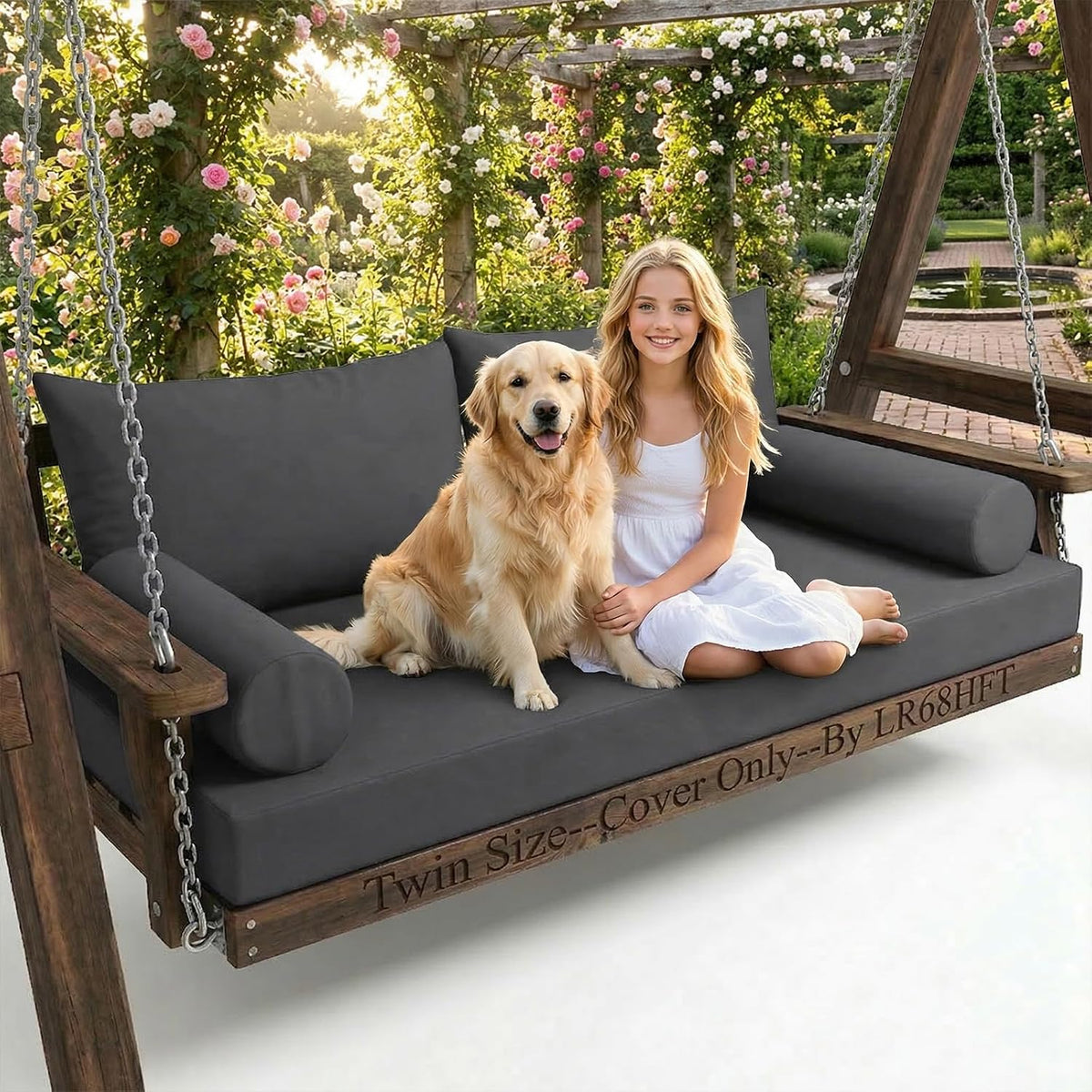 Twin Size Outdoor Swing Daybed Cushion Covers 5 Set, Mattress Cover Water-Resistent Fade-Resistent Breathable Fitted Sheet Slipcover with Zipper (Navy Blue)