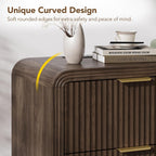 Decofy 23'' Wide Fluted Nightstand Set of 2 with Charging Station, Walnut