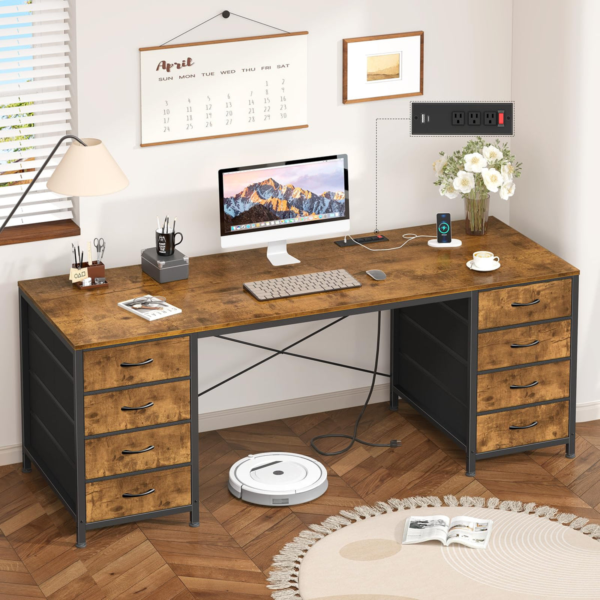 50 Inch Computer Desk with 8 Drawers for Home Office, Bedroom, Living Room