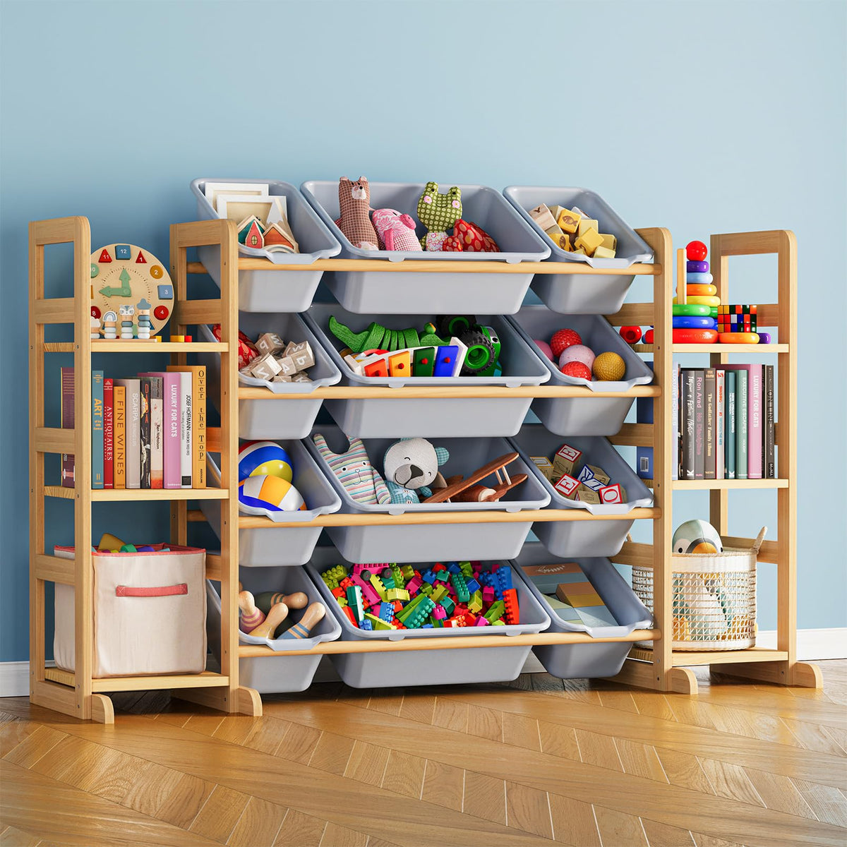 SpaceAid Toy Storage Organizer with 6 Shelves and 12 Bins, Bookshelf/Bookcase, Kids Bin Shelf, Toys Box for Playroom Organization for Bedroom & Room Decor, White, 52.3" W