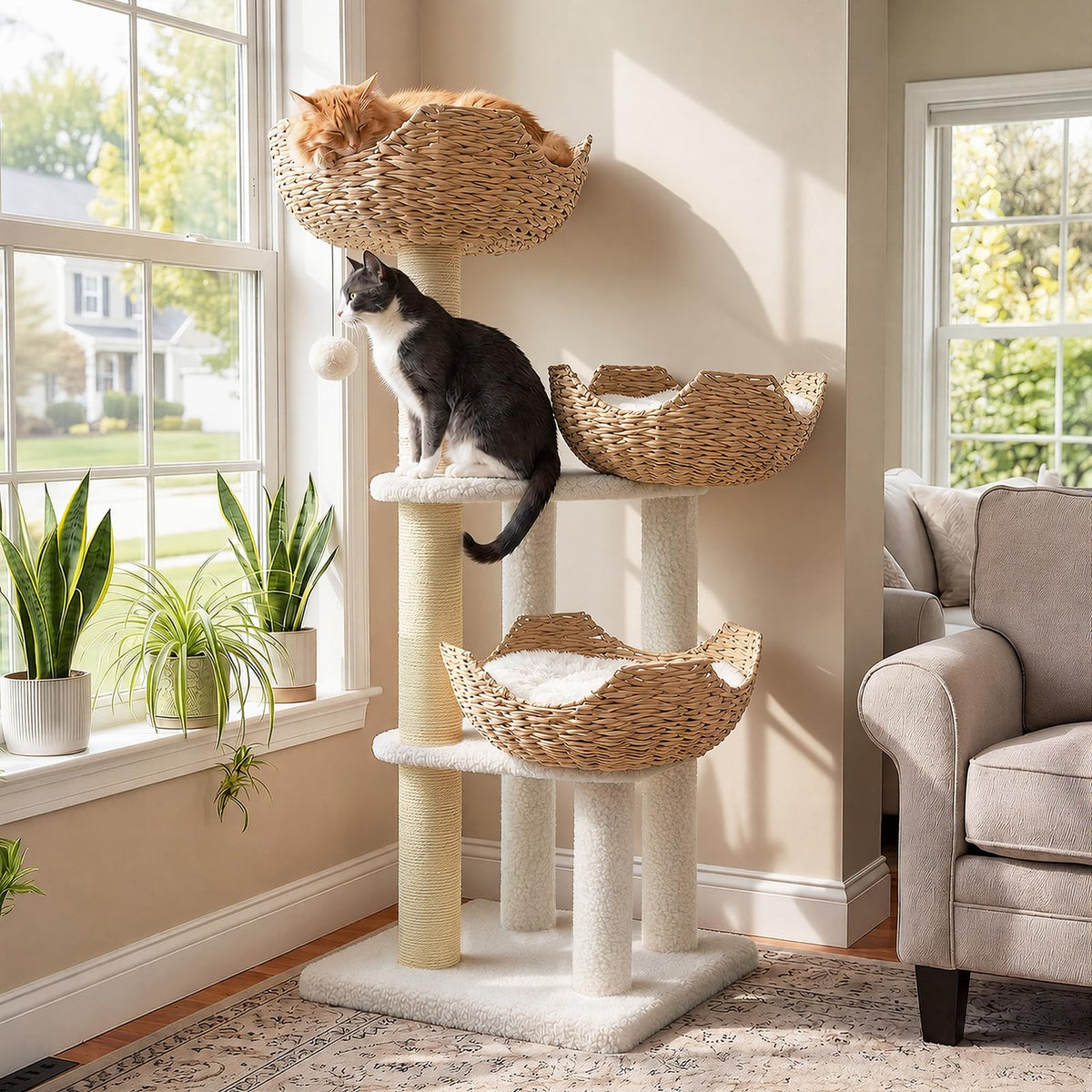PAWZ Road Modern Cat Tree with Baskets, 44" Cat Tower for Indoor Cats,White