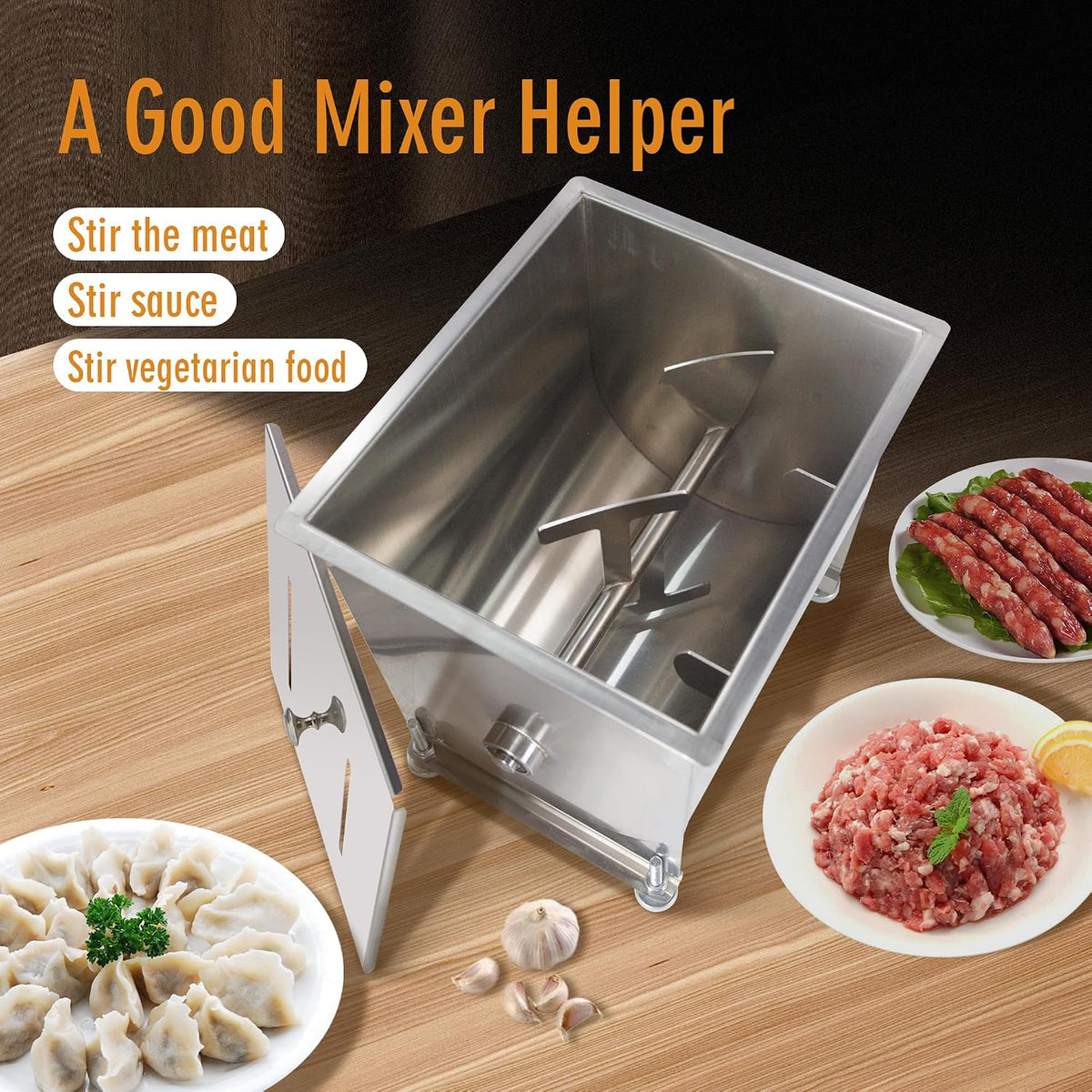 Clivia Commercial Stainless Steel Manual Meat Mixers with lid,80Lb/40L Tank,(Mixing Maximum 15-Pound for Meat),Sausage Mixer Machine Meat Processing Equipment