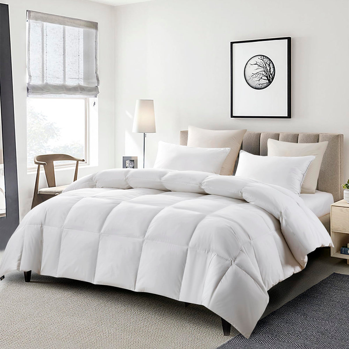 Serta Goose Feather Down Fiber Comforter King Size - 100% Cotton Cover Duvet Insert - Hotel Luxury Hypoallergenic Bedding Comforter Light Warmth 106 x 90 Inch White