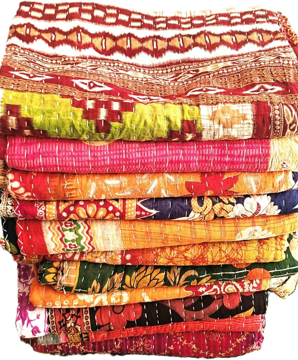 Handmade Vintage Kantha Quilt 3-Layer Cotton Blanket, Bohemian Kantha Throw, Reversible Patchwork Gudari Blanket for Bed, Couch, Sofa (54 x 84 1pices)