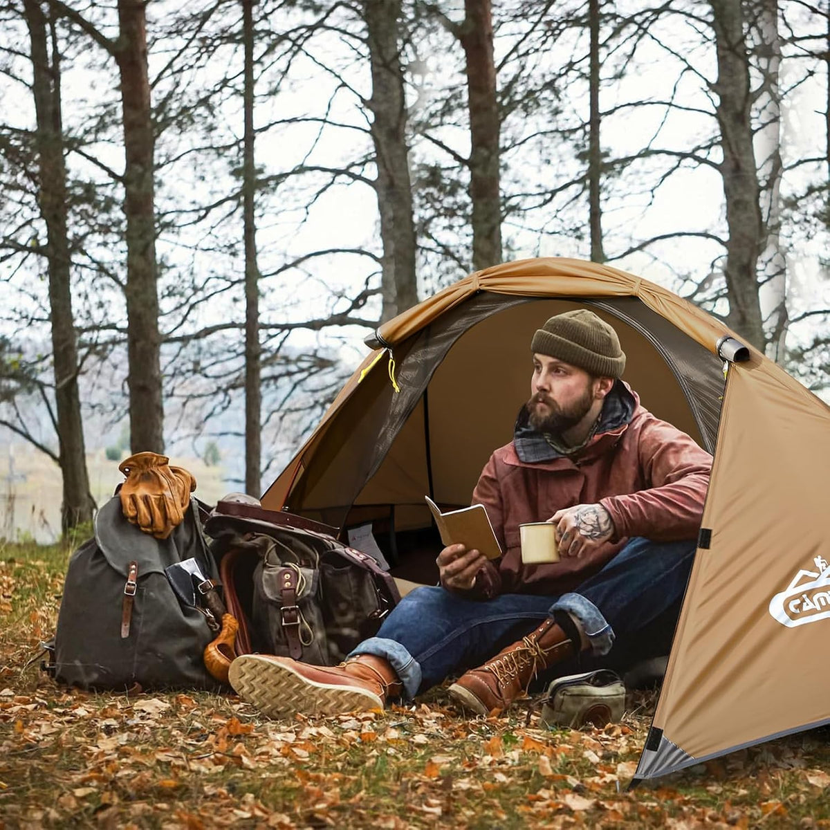 camppal 1 Person Tent for Camping Hiking Mountain Hunting Backpacking Tents 4 Season Resistance to Windproof Rainproof and Waterproof