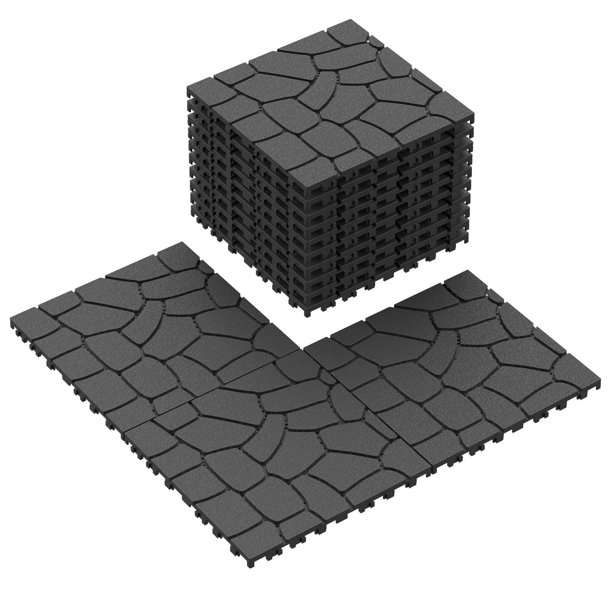 Deck Tiles for Outdoor, Plastic Outdoor Flooring Tiles, Kitchen Non Slip Polypropylene Interlocking Flooring Tile Waterproof for Balcony and Patio, 44 Pack, 12"x12" Square, All Weather Use, Brown