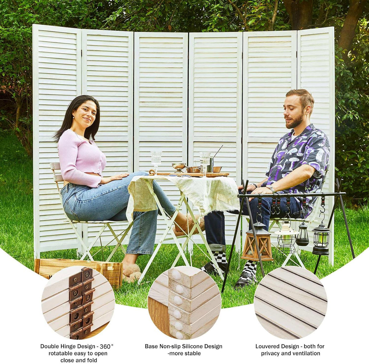 Room Dividers and Folding Privacy Screens, Wood Louvered Separators Divider Wall for Home Office Bedroom - 6 Panels, 67 * 90inch (White-Washed)