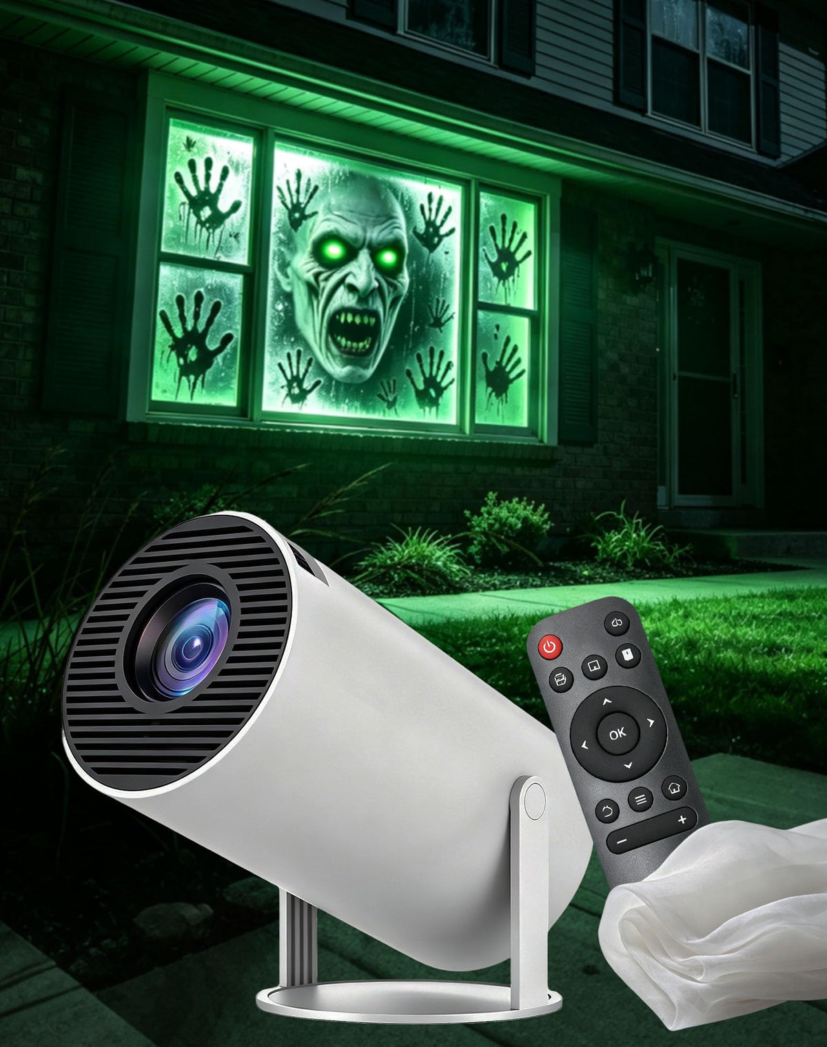 W/ Video Halloween Projector Scary Halloween Decorations，White：No Fabric