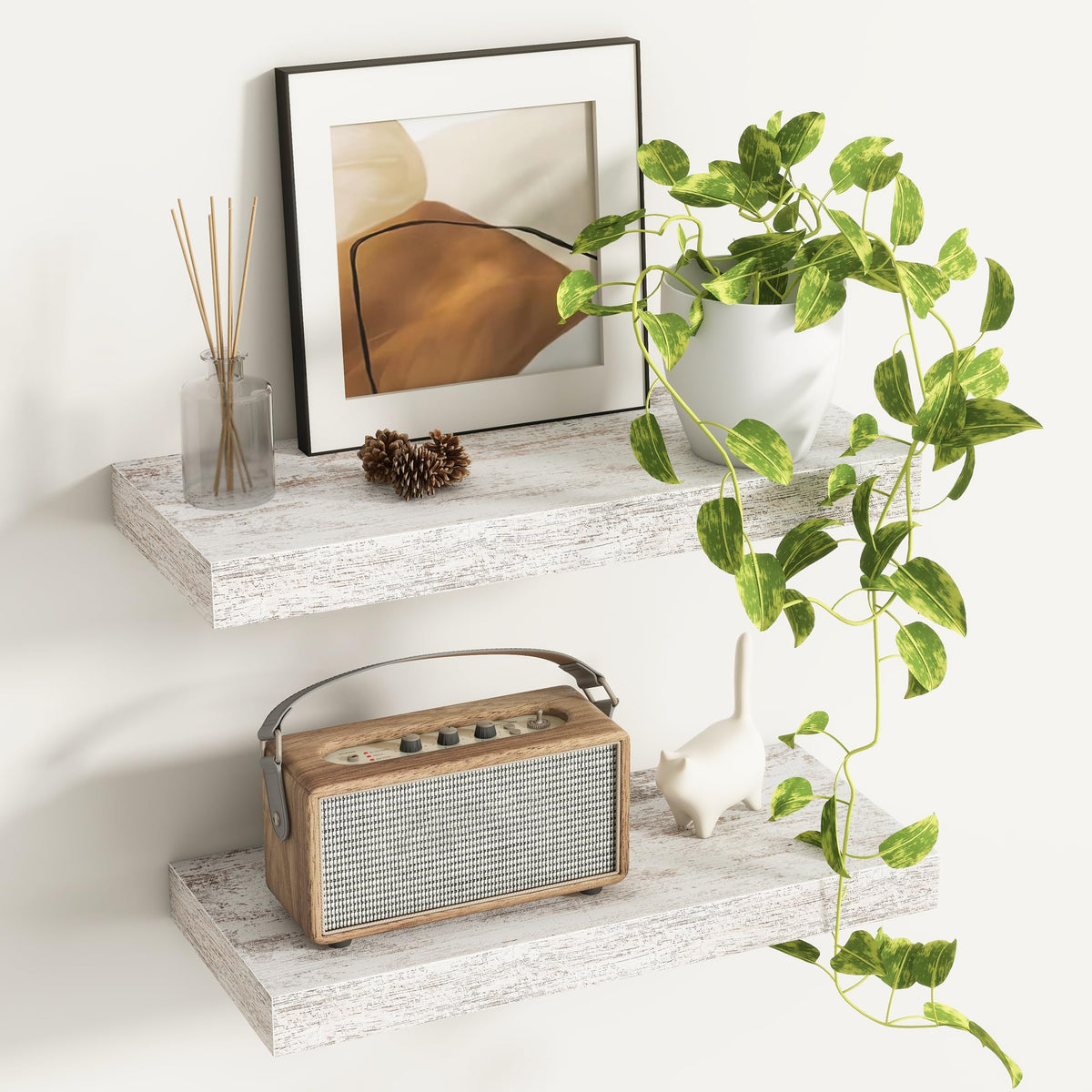 Fun Memories Floating Shelves - 2 Pack 12 Inch Rustic Wooden Wall Shelves - Extra Deeper & Thicker Wall Mounted Storage Shelf for Living Room, Kitchen, Farmhouse - 36" W x 12" D x 1.8" H - Brown