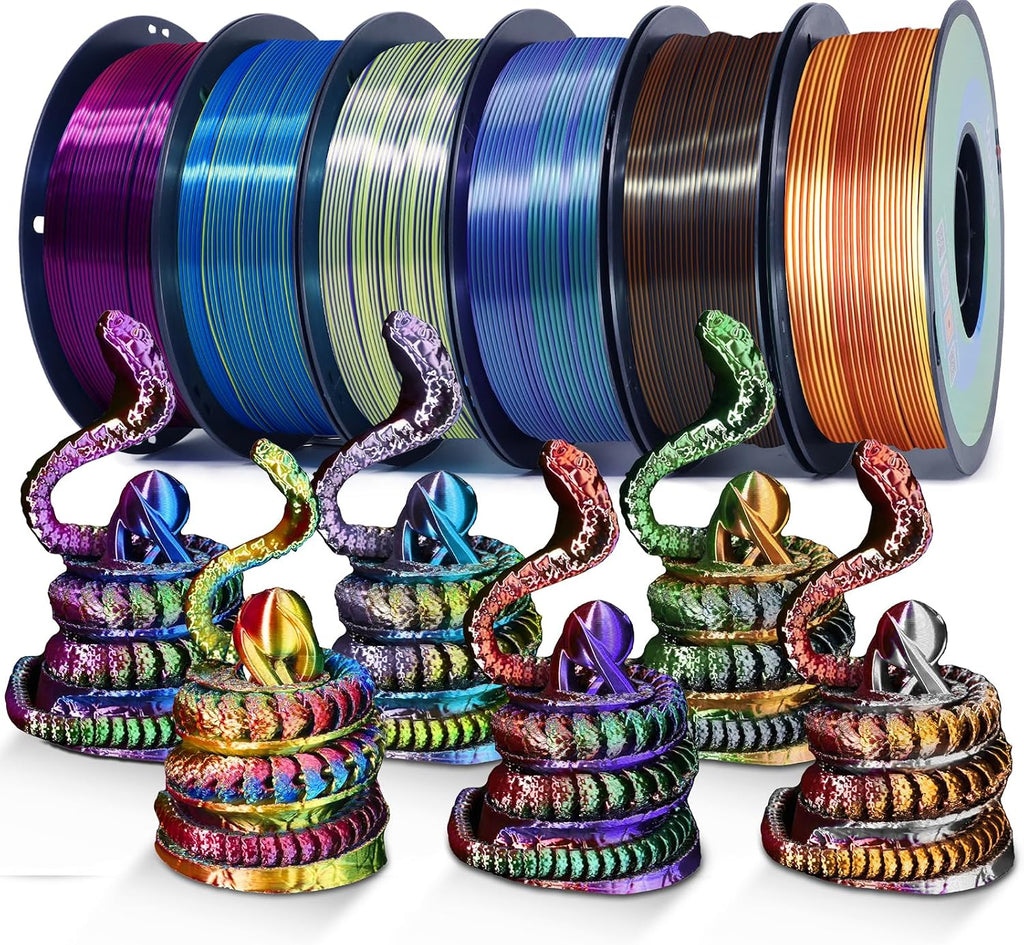 YOUSU 3D Printer Filament Silk PLA Filament Rainbow Color,1.75mm Tri Color PLA Filament 6kg Pack,1kg Spool.