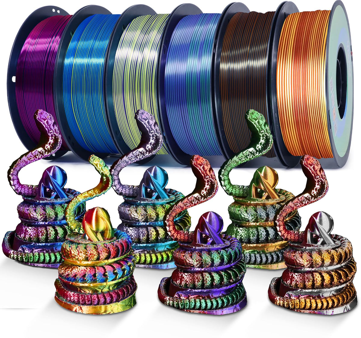 YOUSU 3D Printer Filament Silk PLA Filament Rainbow Color,1.75mm Tri Color PLA Filament 6kg Pack,1kg Spool.