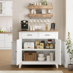 HORSTORS Farmhouse Kitchen Storage Cabinet, Small Buffet, Coffee Bar, White