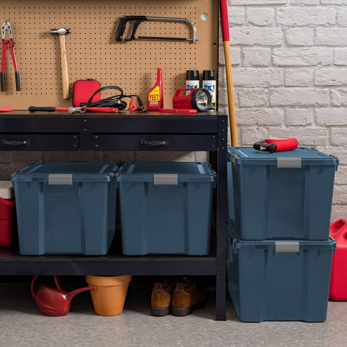IRIS USA 4-Pack 74 Qt Storage Bins with Gasket Lids, Navy