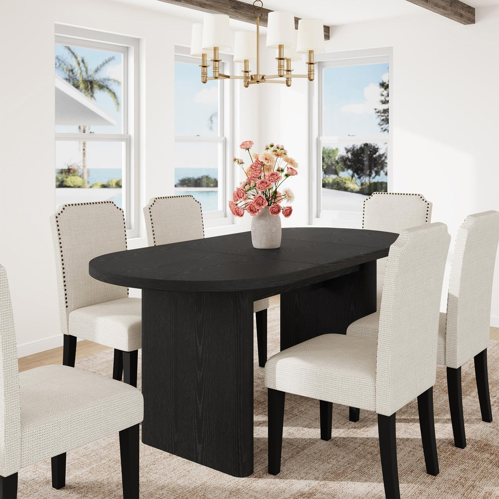 GarveeHome 63" Long Oval Dining Table with Wooden Base for 4-6 People