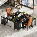 Korfile 59 inch L Shaped Computer Desk with Power Outlets, Black
