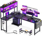 AODK L Shaped Desk Gaming Desk with LED Light & Power Outlet