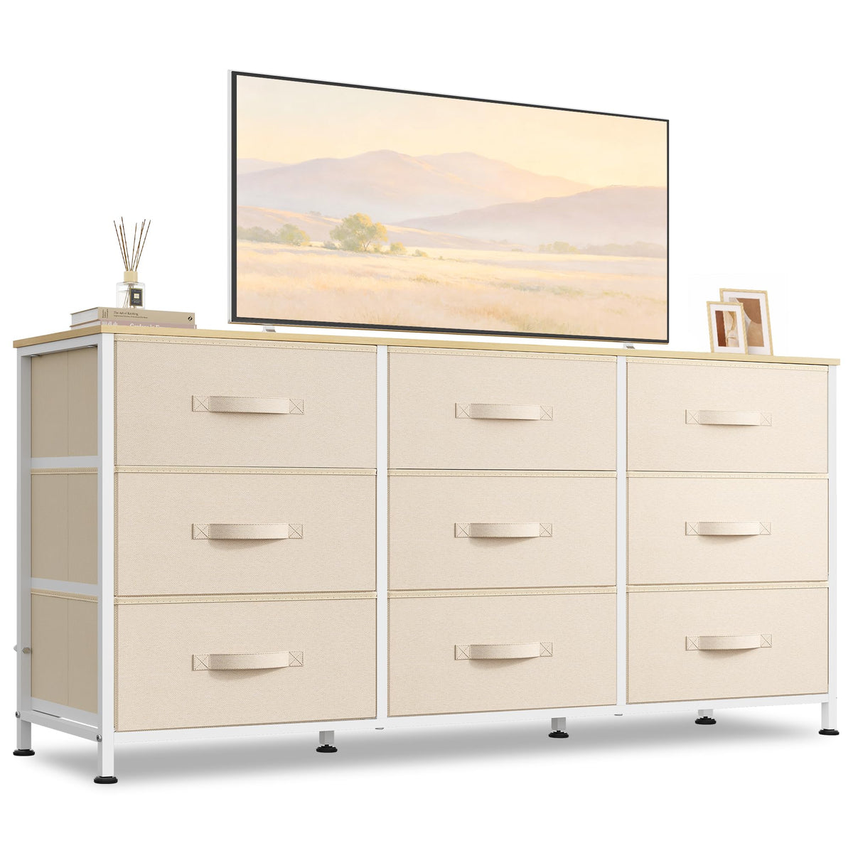 WLIVE Dresser TV Stand for 55 Inch TV, 9 Drawer Dresser for Bedroom, Black