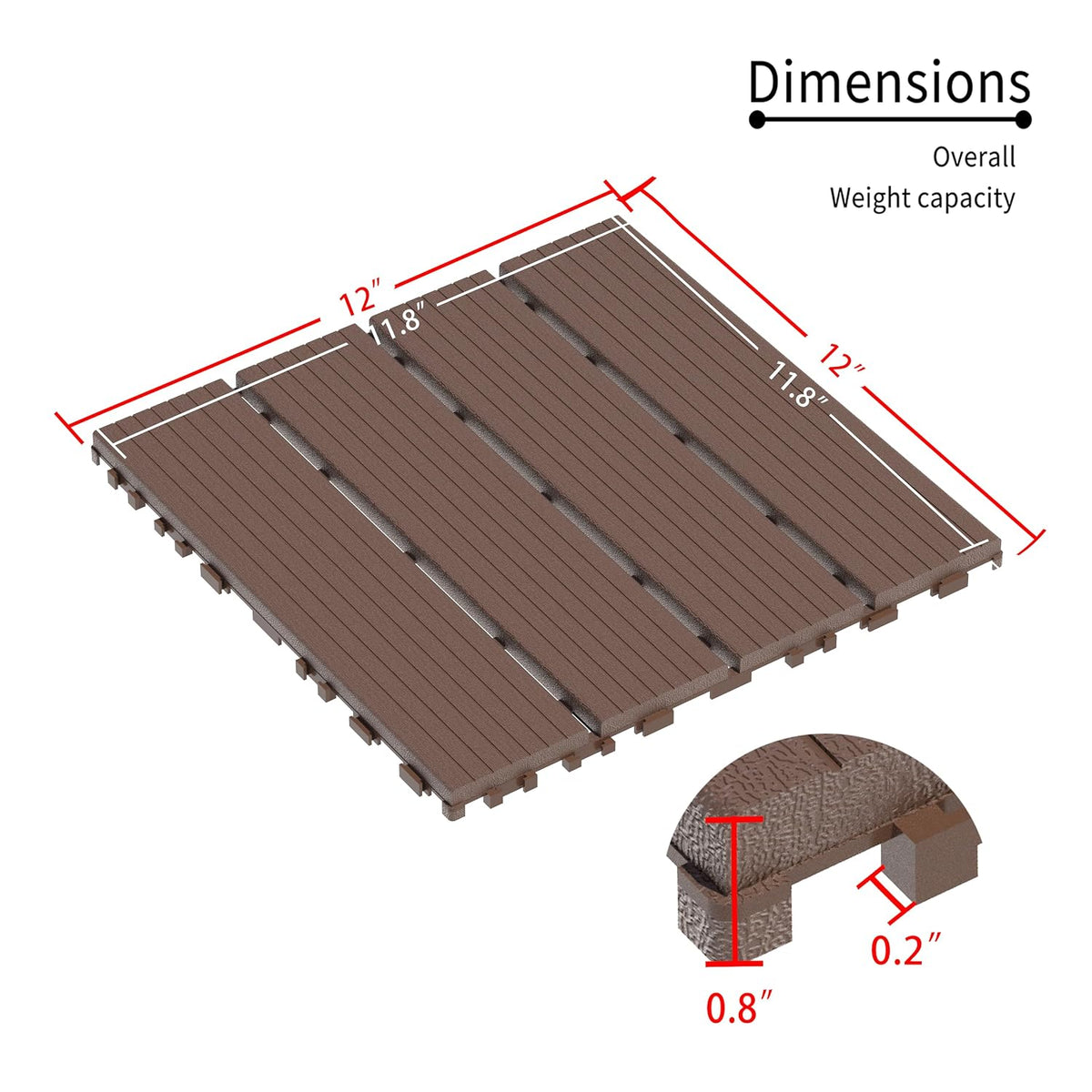 Plastic Interlocking Deck Tiles, 12"x12" Patio Flooring, 44 Packs Deck Tile Outdoor Waterproof All Weather, Flooring Tiles for Balcony, Backyard Pool decking Tiles, Easy Installation, Brown