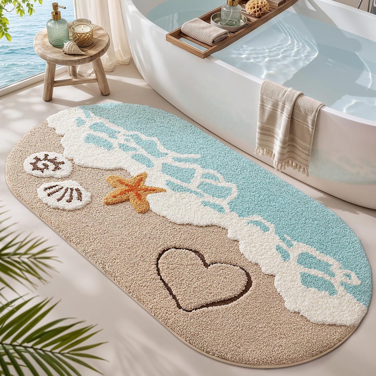 LUMI Beach Bathroom Rug Oval Soft Microfiber Absorbent Bath Mat 30x60