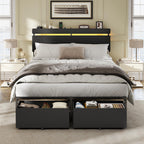 Forestell Queen Bed Frame with Wood Headboard,2 Storage Drawers & Shelf