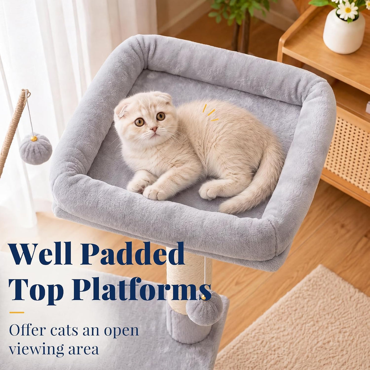 Hey-brother Cat Tree Tower with Padded Platform Bed, Hammock, MPJ019-SW
