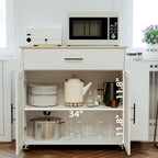 IRONCK Kitchen Island with Storage, Charging Station and Drop Leaf, White