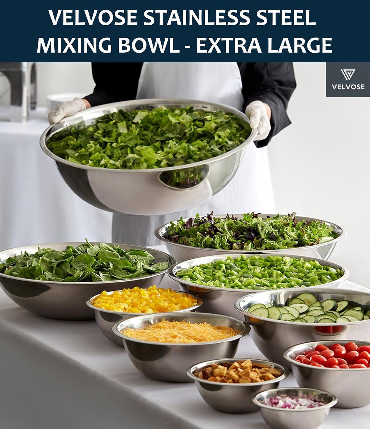 Stainless Steel Mixing Bowl Extra Large, 23-Quart, 20 inch (Diameter), 6.1 inch (Height) Mixing Bowl 20", Set of 5