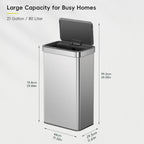 EKO 21 Gallon Touchless Motion Sensor Kitchen Trash Can, Stainless Steel