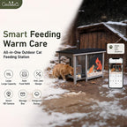 Outdoor Cat Feeder with Camera, All-Weather Smart Feeding Station with Step-On Lid, 11L Large Capacity, Asphalt Roof, Built-in Water Bottle & Night Vision for Stray Cats (Grey)