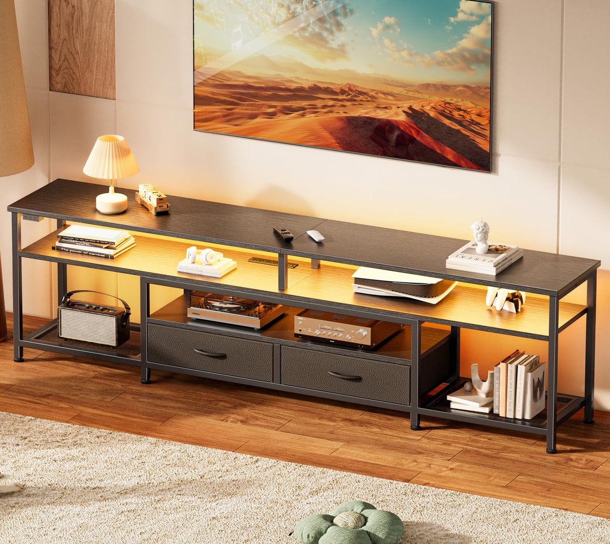 Huuger 63 Inch LED TV Stand with Power Outlets for 65 70 Inch TV