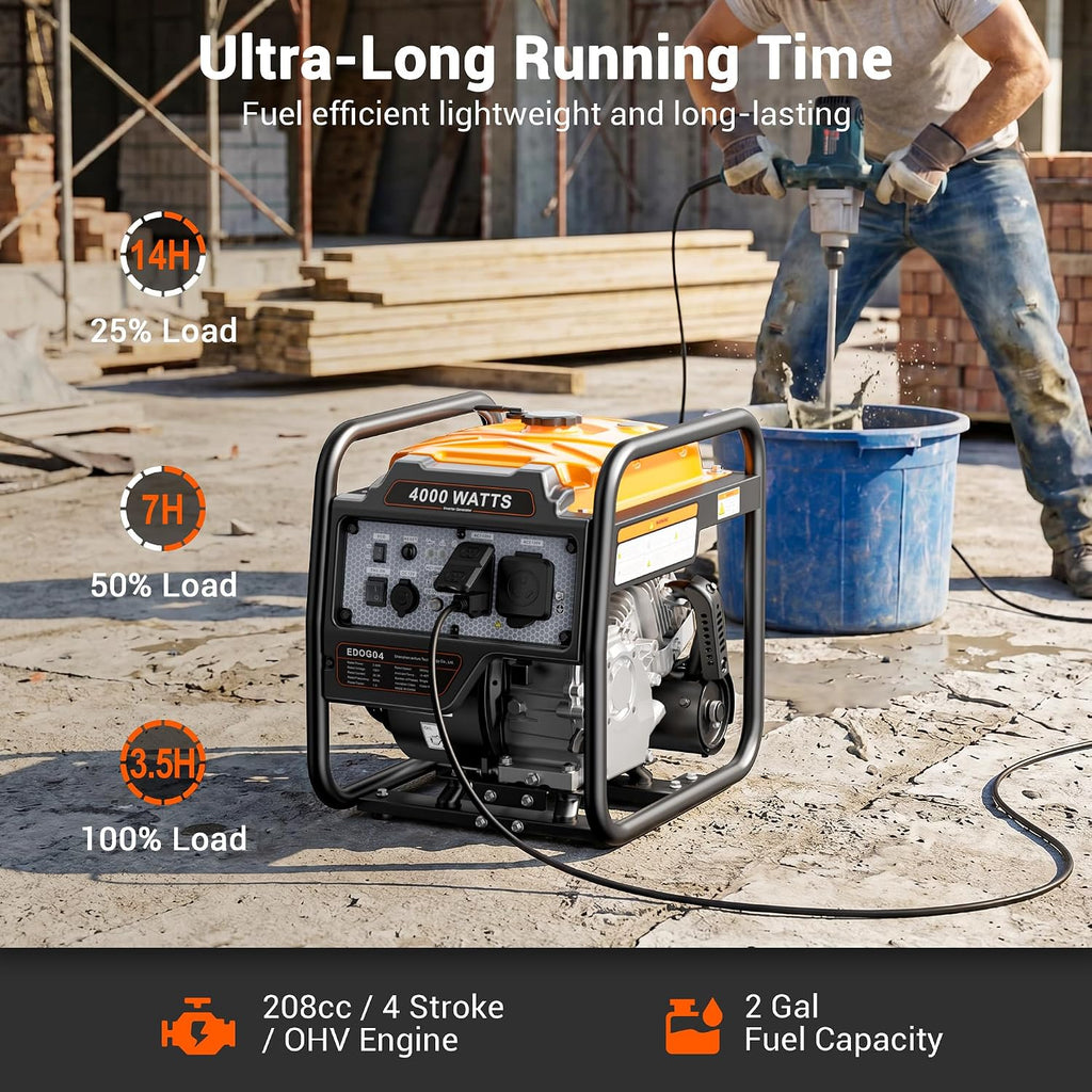 4400 Watts Open Frame Inverter Generator, Gas Powered Portable Generator for Home Backup, RV Ready 30A Outlet, ECO Mode, Quiet Operation, Low Oil Shutoff, Emergency Power, EPA Compliant