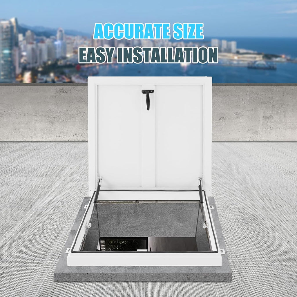 Roof Hatch 27.95" L X 27.95" W Roof Security Door Aluminum Alloy Attic Door, White Deck Installation Roof Window for Home Warehouses Hotels