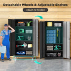 SISESOL 75" Tall Metal Storage Cabinet with Wheels,Rolling Garage Storage Cabinet with Lock,Black Metal Cabinets with Wheels and Shelves,Deep Heavy Duty Tool Locker for Garage,Home,Office,Shop