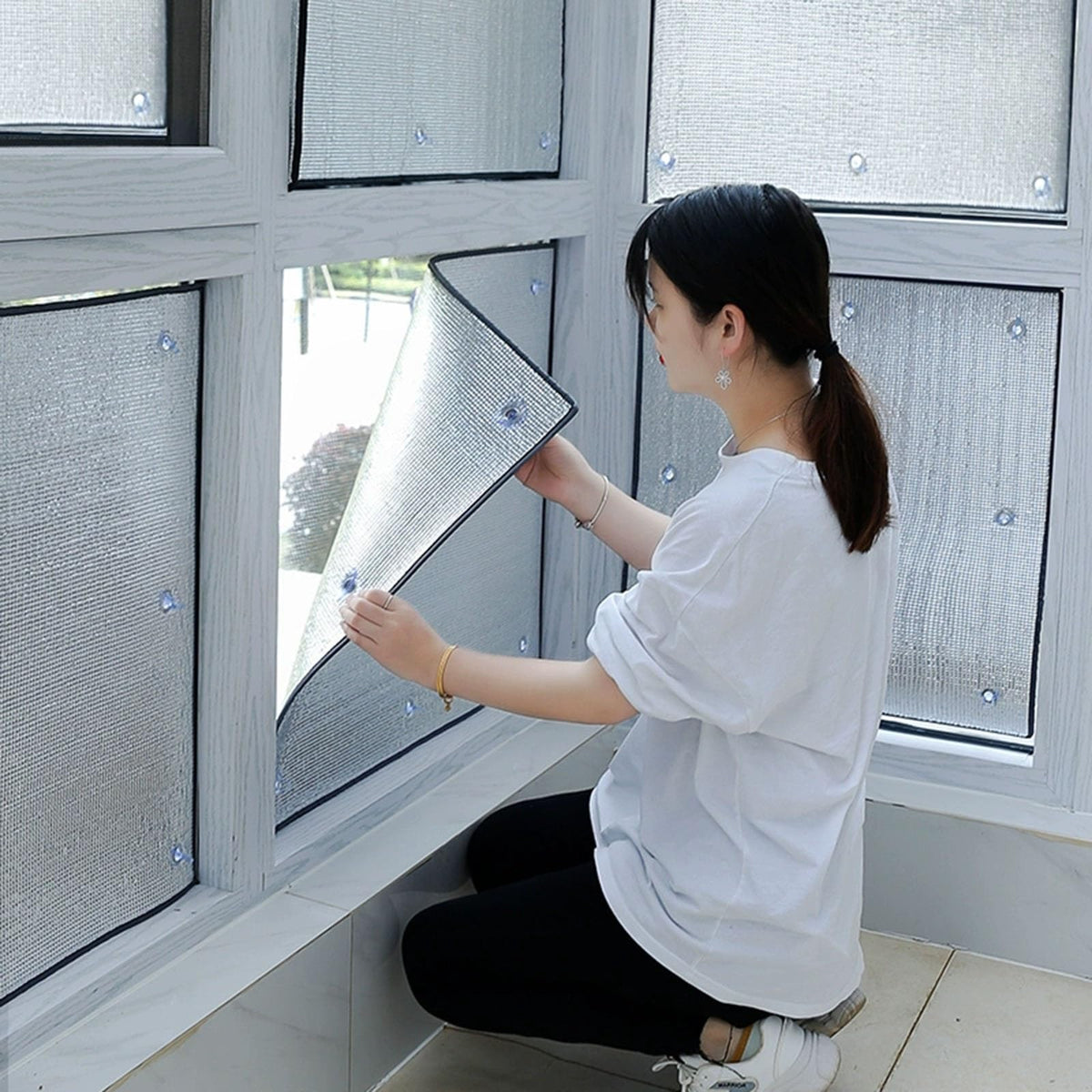 37'' x 107'' Aluminum Foil Window Covering, Summer Heat Uv Blocking Window Shades Roller Shades/Thermal Insulation Panels/Boards for Sliding Glass Door Rv & Garage Walls, Balcony/terrace/pergola