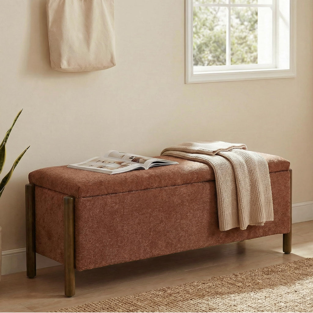 Usaint 47" Fabric Upholstered End of Bed Storage Ottoman Bench, Beige