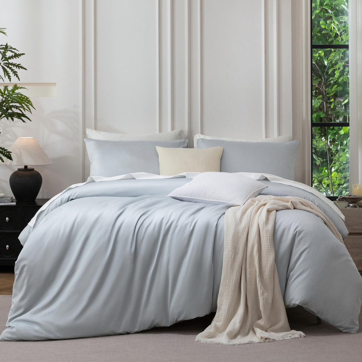 MooMee Queen Duvet Cover Set 100% Extra Long Staple Cotton Cooling Bedding