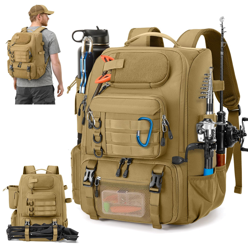 RAINSMORE Fishing Backpack 40L Tackle Backpack with Rod Holders & Cooler