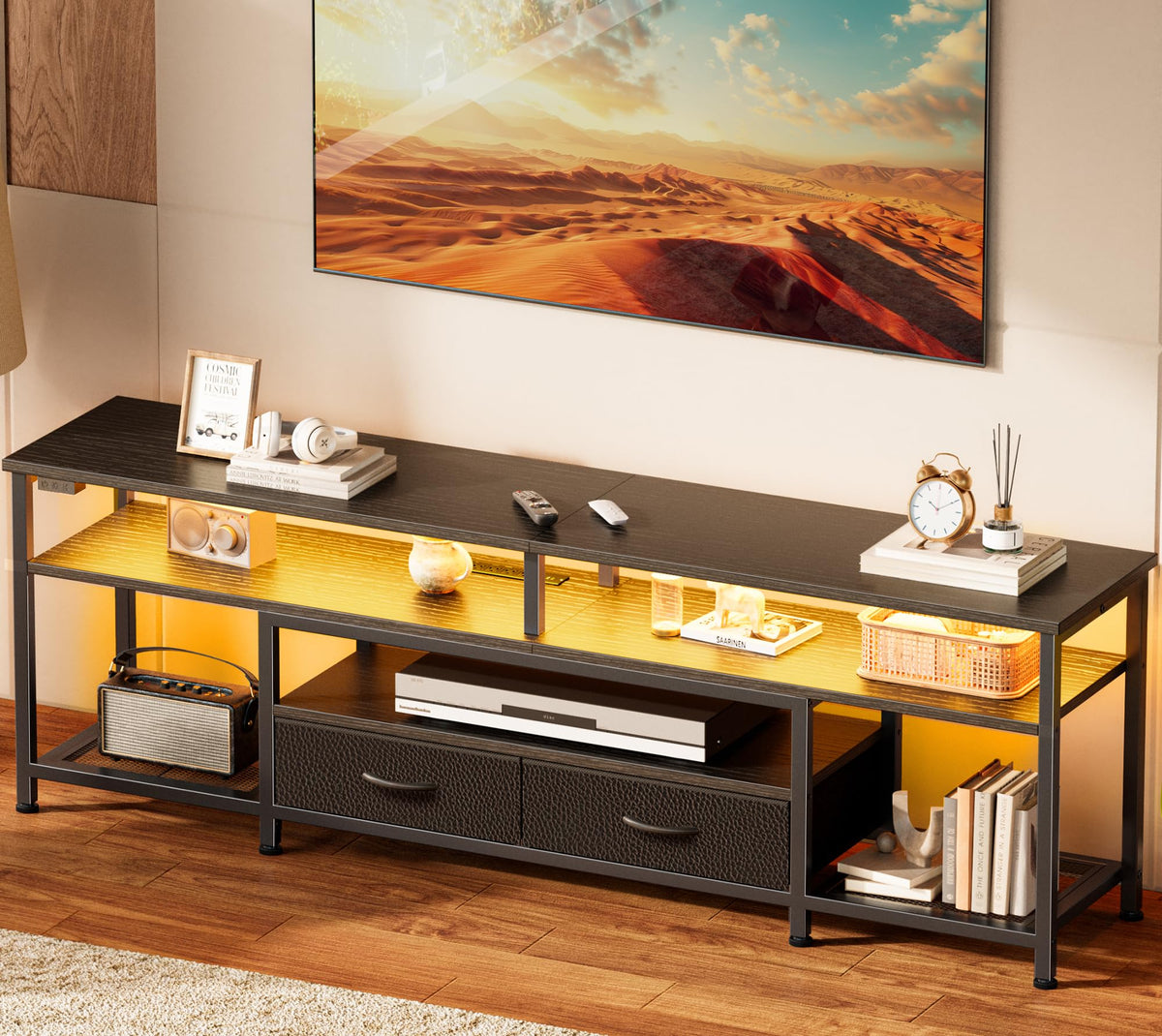 Huuger 63 Inch LED TV Stand with Power Outlets for 65 70 Inch TV