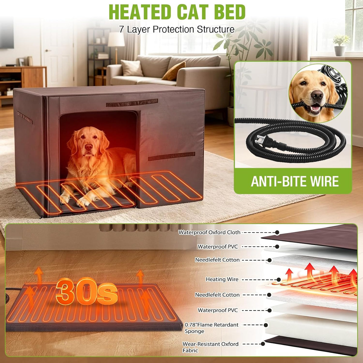 GUTINNEEN Large Outdoor Heated Dog House for Outside with Heating Pad,Brown